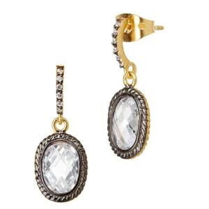 New Freida Rothman Oval CZ Crystal Gold Sterling Tiny Drop Earrings Pierced Post